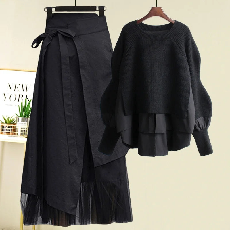 Women's Sweater & Skirt Two-Piece Set — Retro Casual Chic