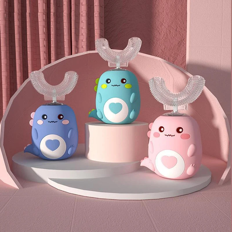 Kids Cartoon U-Shaped Sonic Electric Toothbrush — 360° Automatic Silicone, Rechargeable