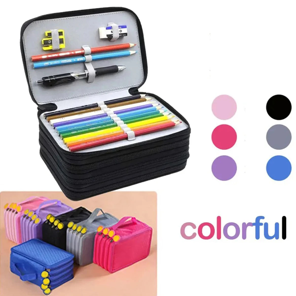 72 Holes Four Layers Pencil Case — Large Capacity Kawaii Pen Storage Bag
