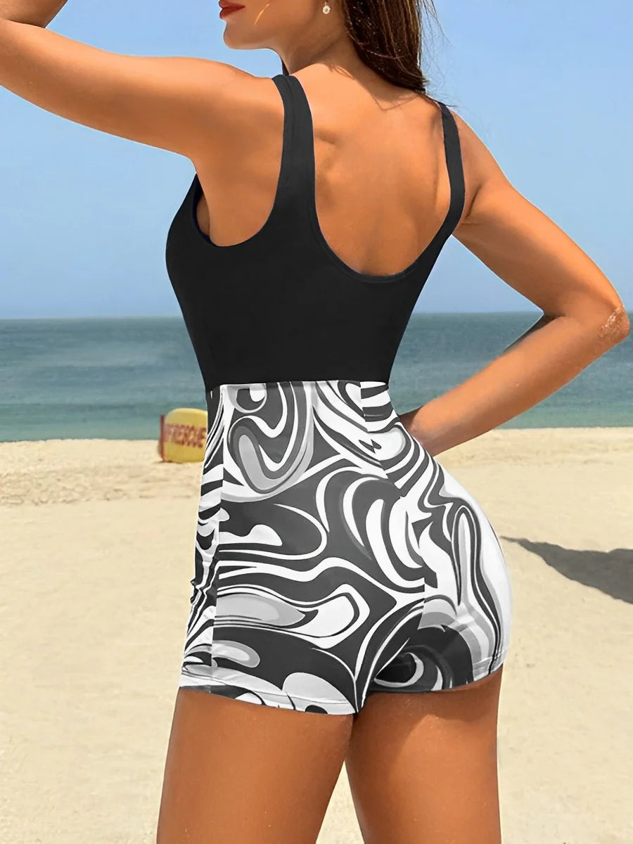 Women's Patchwork Sleeveless One-Piece Swimsuit — Summer Beachwear 2026