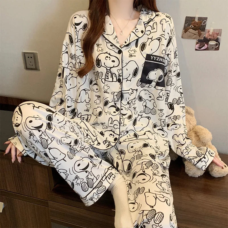 Snoopy Cartoon Pajamas Set — Soft Milk Silk Sleepwear for Men & Women
