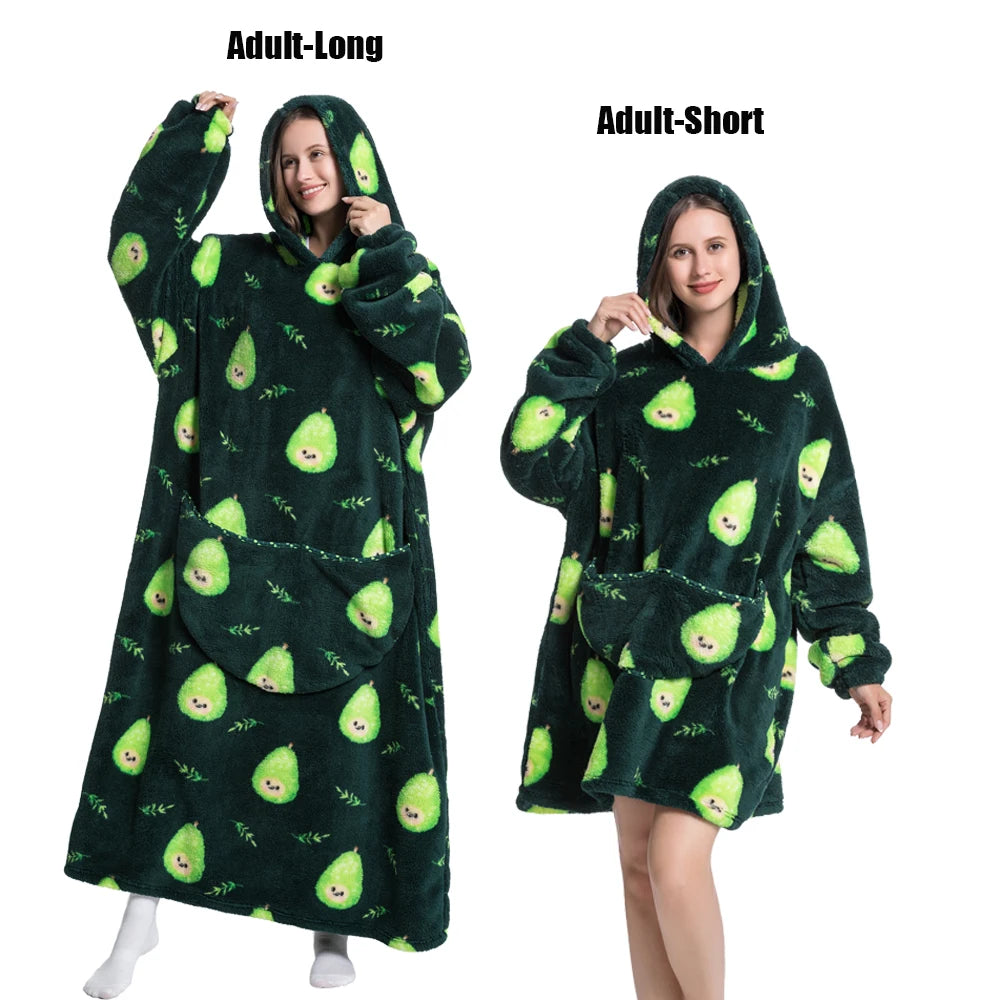 Cartoon Plush Wearable Blanket Hoodie for Adults