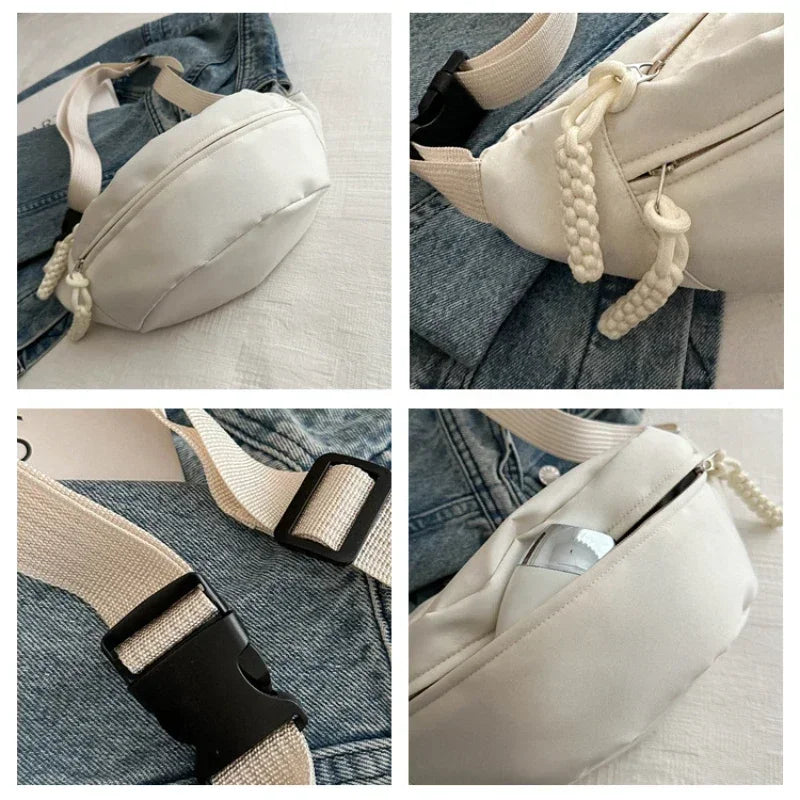 Fashion Nylon Crossbody Bags for Women Chest Bags Sling Waist Pack Canvas Waist Bag Casual Fanny Packs Sport Half Moon Belt Bag