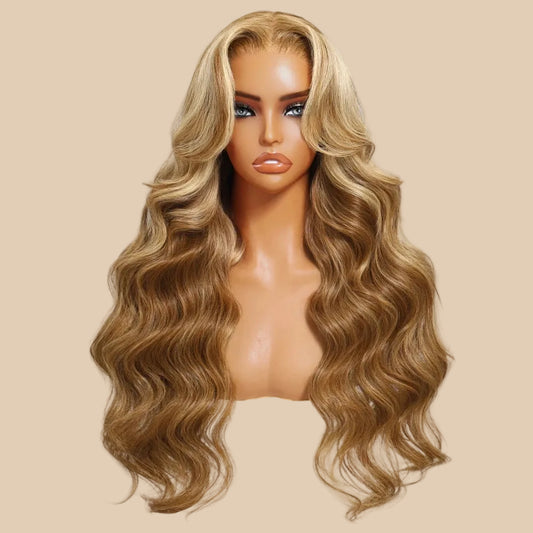 Blonde Highlights Body Wave Lace Wig with Drawstring