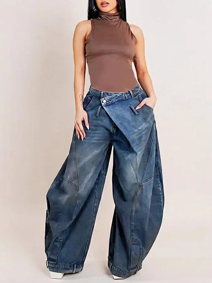 Women's Vintage Wide Leg Denim Jeans — Punk Streetwear Distressed