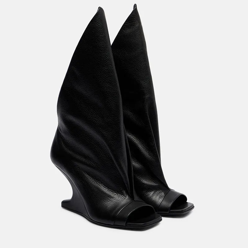 European and American High-quality Trendy Fashion Stage Walking Sleeve Short Boots for Women, Square Toe Open Toe Cool Boots
