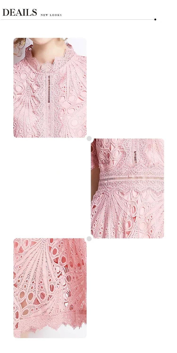 Women's Vintage High-End Lace Hollow-Out Long Dress — Slim Elegant Summer Gown