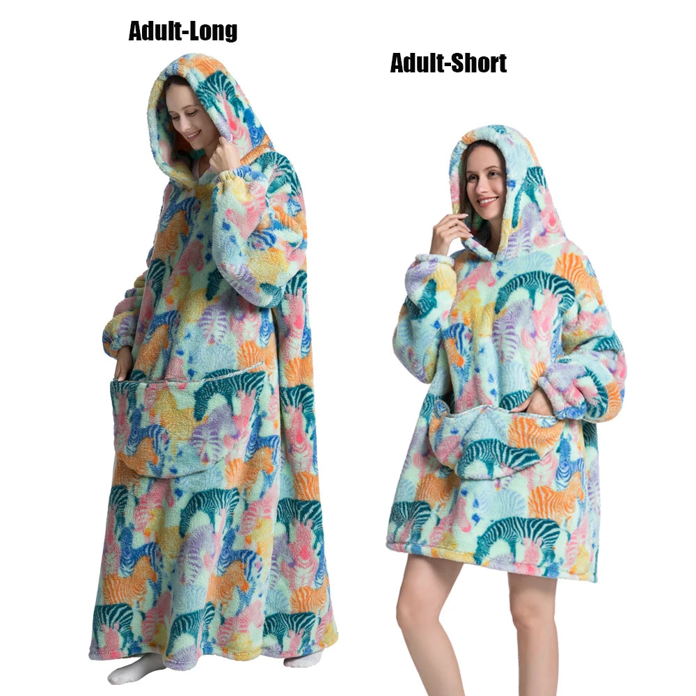 Cartoon Plush Wearable Blanket Hoodie for Adults