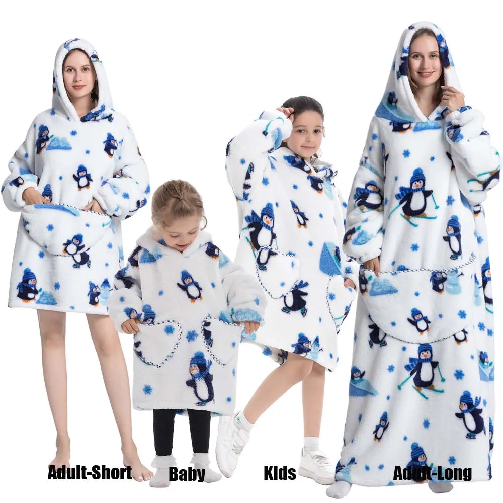 Oversized Cartoon Fleece Hoodie Blanket