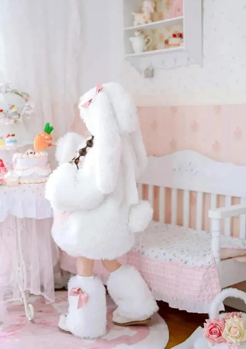 Cartoon Children Plush Rabbit Cosplay Costume Kawaii Kids Winter Warm Sets Top Pants Hat Suit Girl Halloween Party Outfits Gift