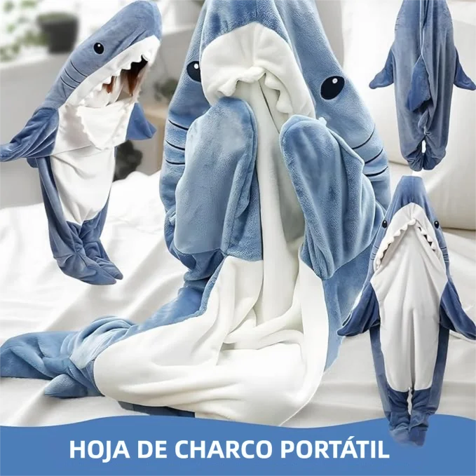 Pijama Tiburón con Capucha para Adultos — Saco de Dormir Portátil