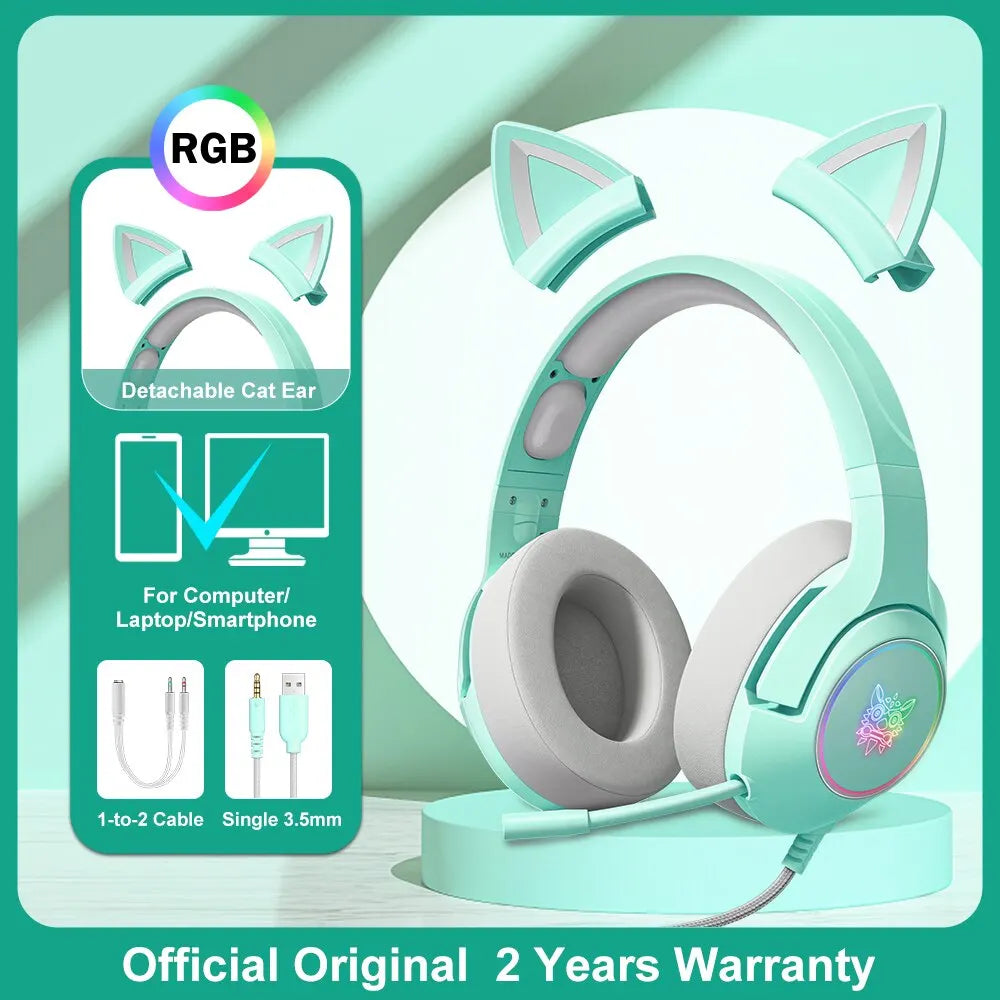 ONIKUMA K9 RGB Gaming Headset with Cat Ears & HD Mic