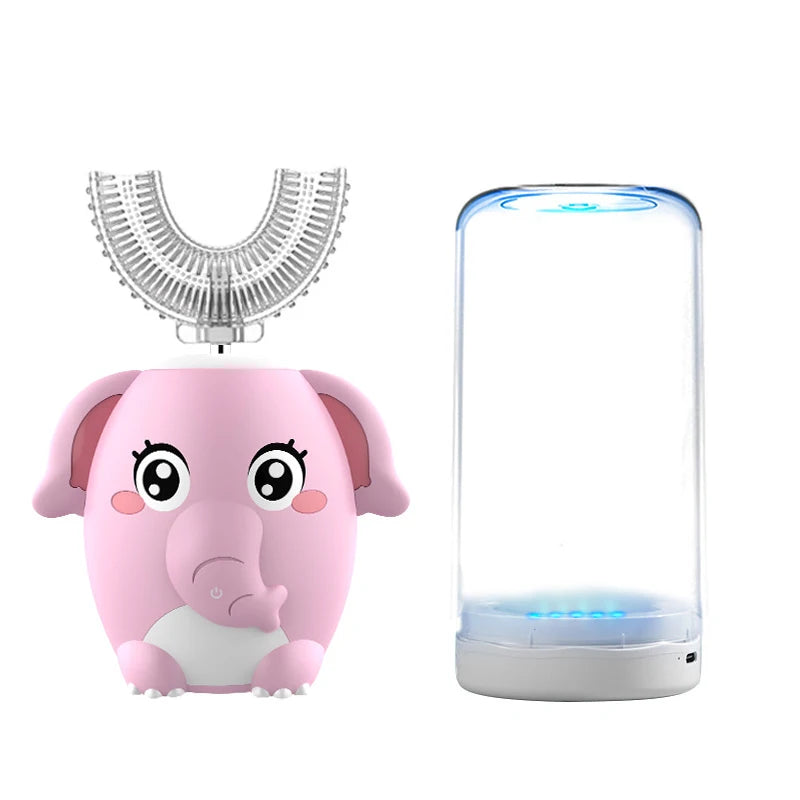 Kids U-Shaped Sonic Electric Toothbrush — 360° Automatic Silicone, USB Rechargeable, Blue Light