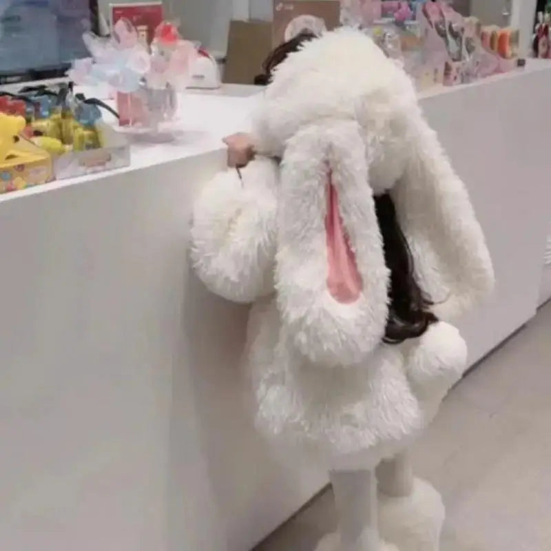 Cartoon Children Plush Rabbit Cosplay Costume Kawaii Kids Winter Warm Sets Top Pants Hat Suit Girl Halloween Party Outfits Gift