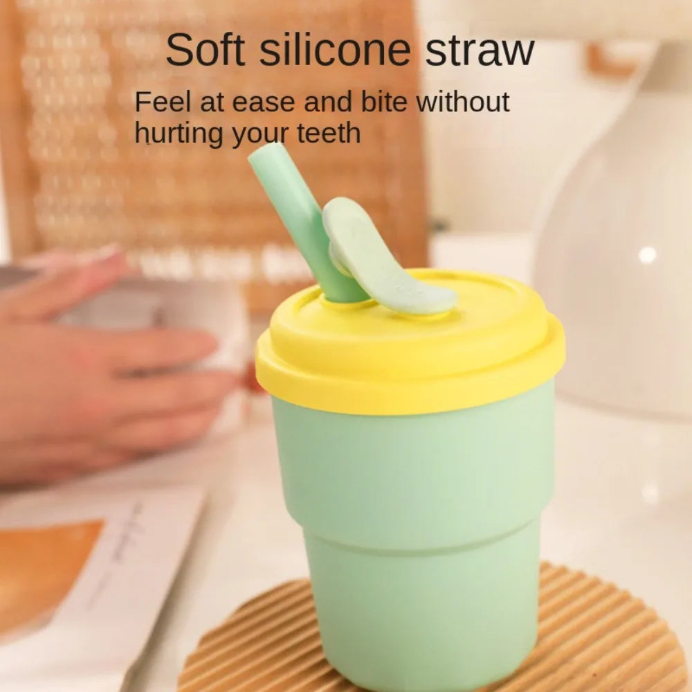 Kids Silicone Water Cup — 380ml Leakproof Bottle with Straw