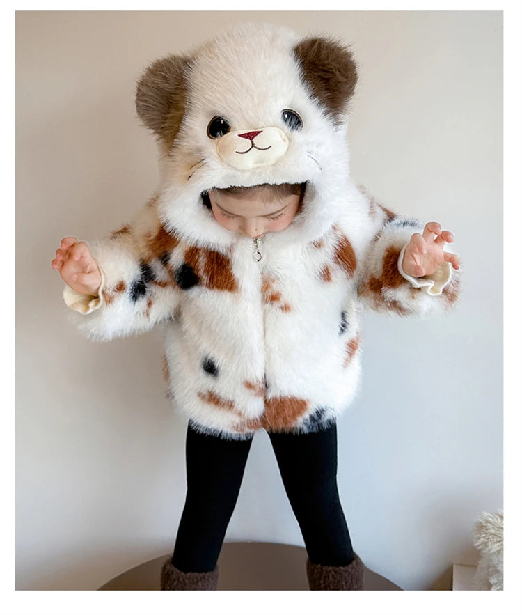 Adorable Faux Fur Cat Coat for Kids — Warm Winter Jacket