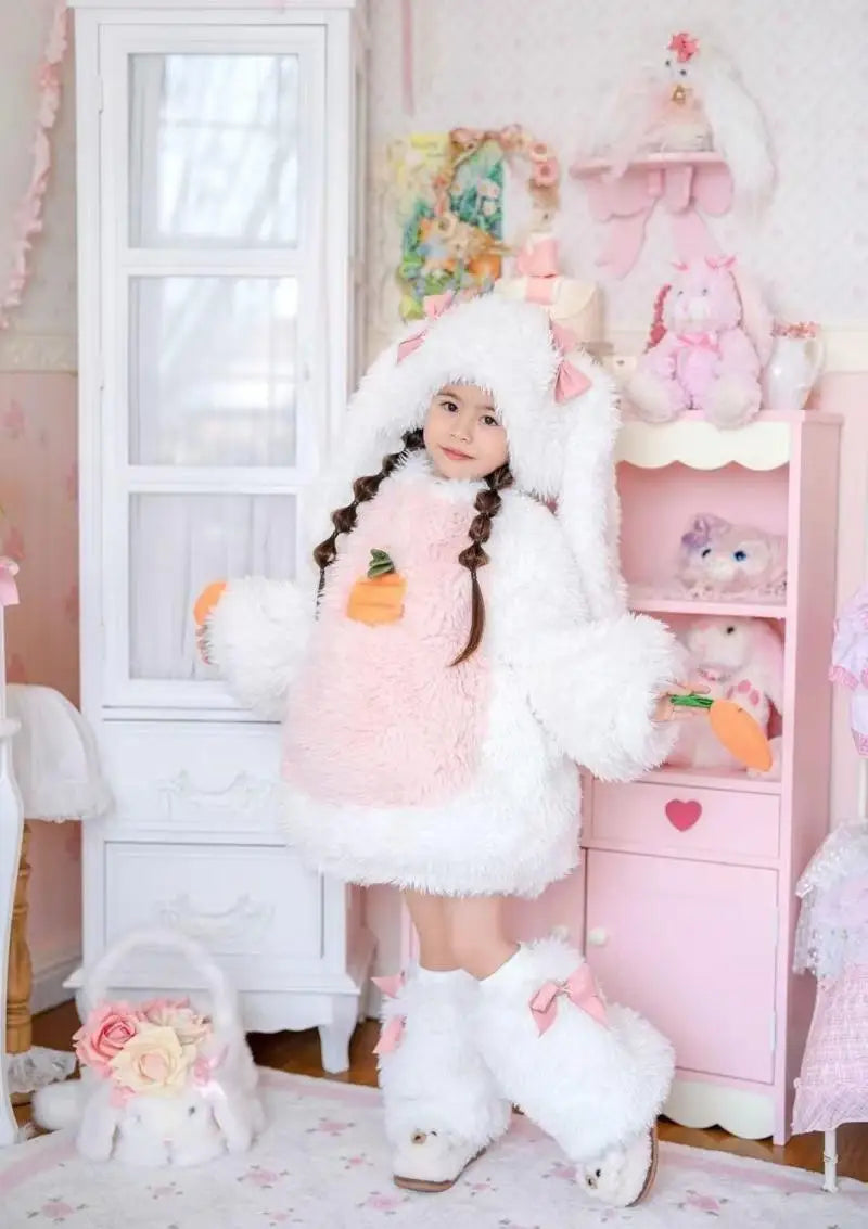 Kawaii Children Plush Rabbit Cosplay Costume Set — Warm Winter Outfit for Girls