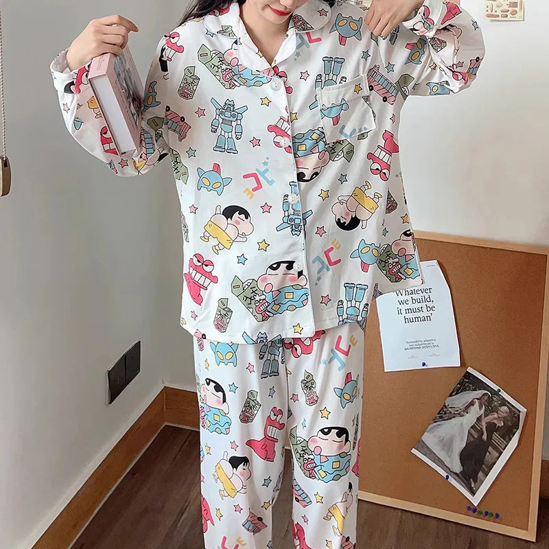 Cute Crayon Shin-Chan Pajamas Two-Piece Set — Women's Cartoon Loungewear