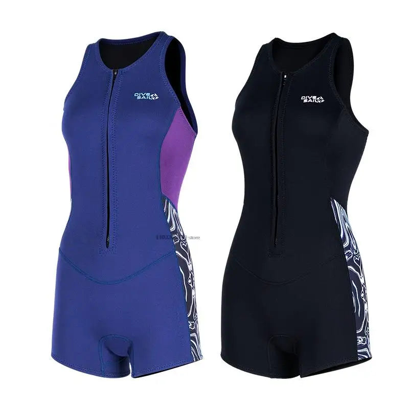 Women's 2mm Neoprene Wetsuit — Sleeveless Front Zip for Surfing & Swimming