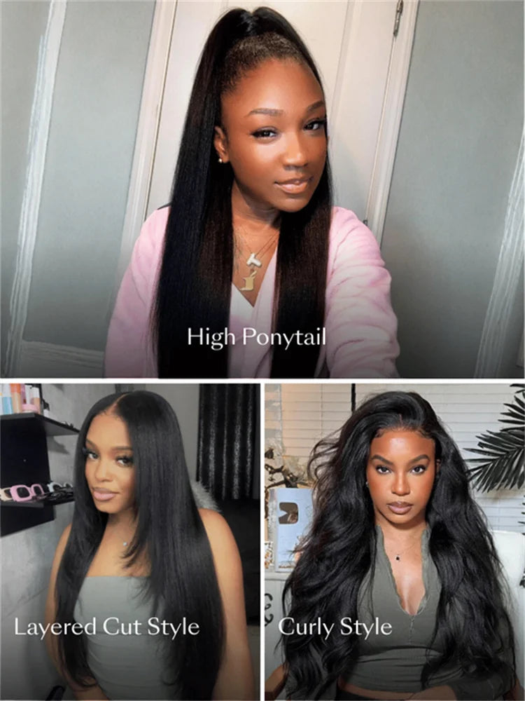 No-Slip 7x5 Lace Yaki Straight Wig With Drawstring 100% Human Hair Glueless Wigs Pre Cut Pre Bleached Wig for Beginners