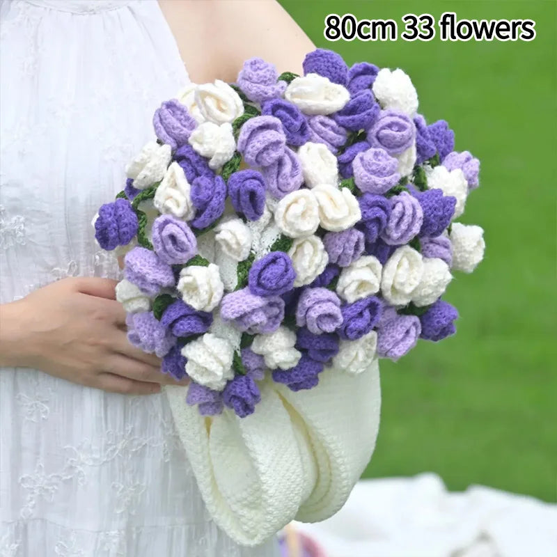 Crochet Flower Bouquet Blanket — Handmade Knit Floral Throw