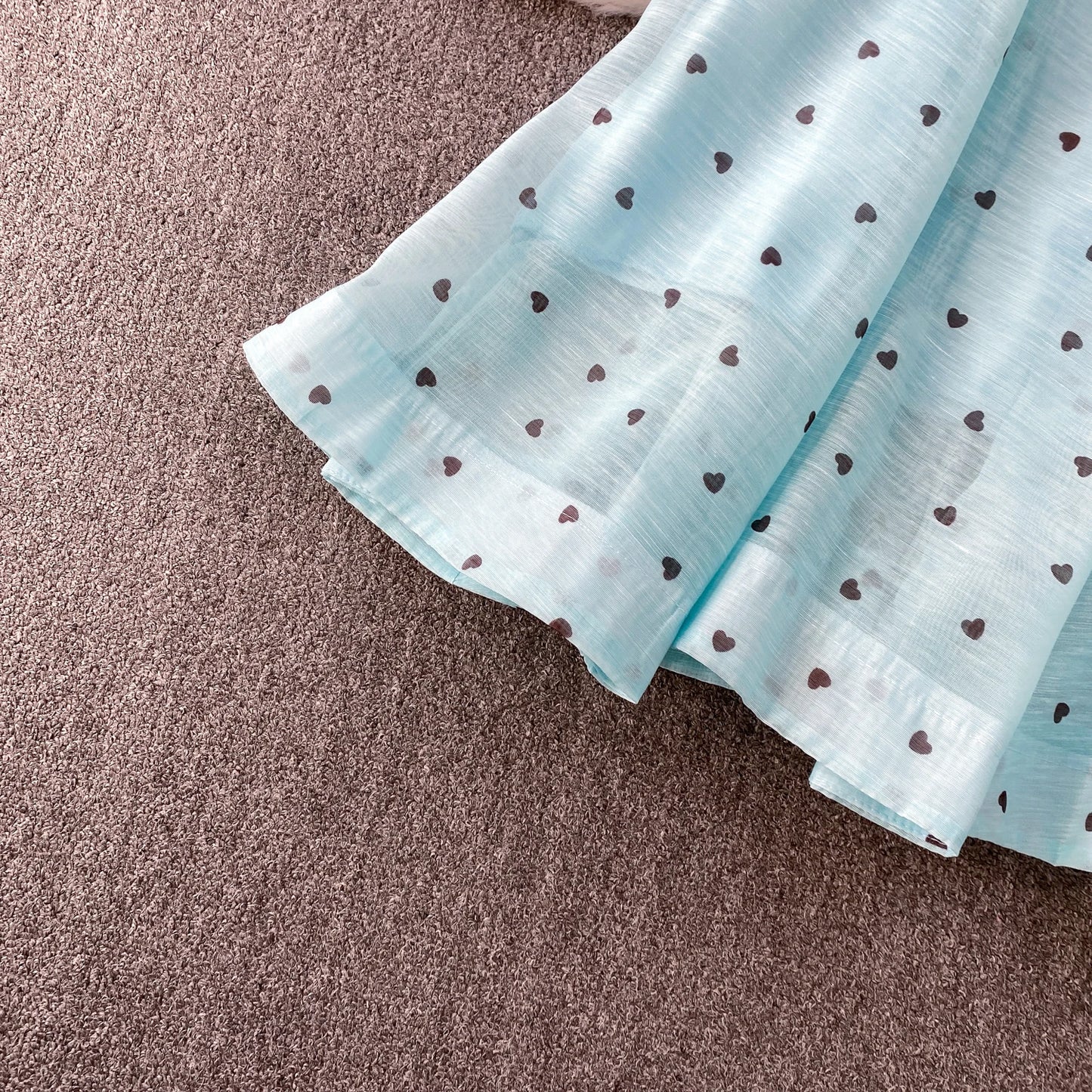 Women's French Style Sweet Chiffon Two-Piece Set — Heart Print Shirt & Flared Skirt