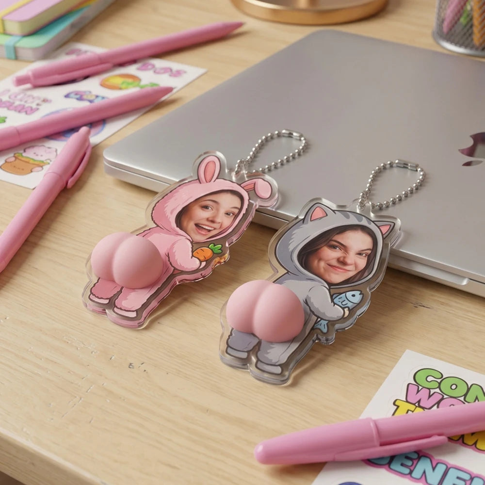 Personalized Funny Butt Keychain, Custom Photo Acrylic Bag Charm & Novelty Gift