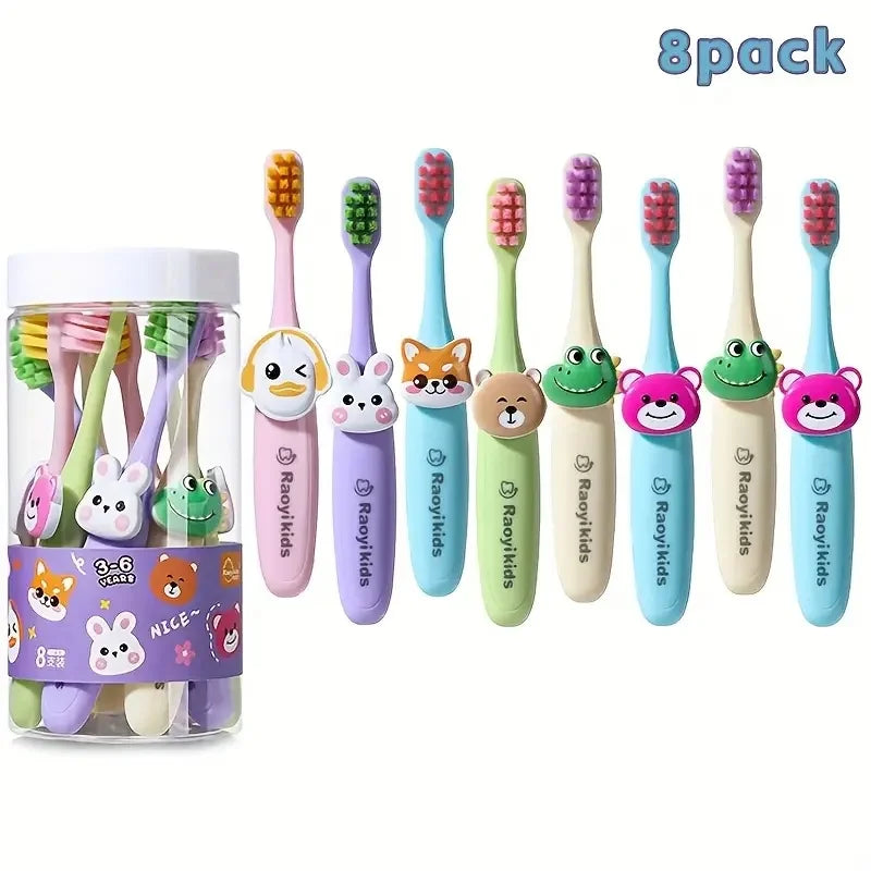 Kids Cartoon Animal Toothbrush Set — 8 Soft Bristle Training Toothbrushes for Toddlers