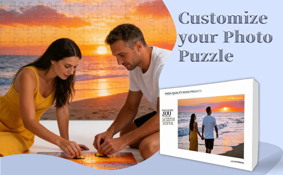 Personalized Wooden Jigsaw Puzzle — Custom Photo Puzzle for Adults, Kids, Couples & Families