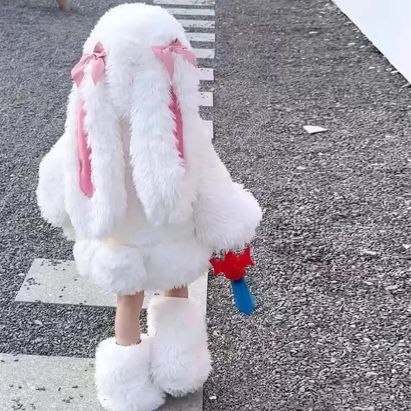 Kawaii Children Plush Rabbit Cosplay Costume Set — Warm Winter Outfit for Girls
