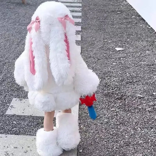 Kawaii Children Plush Rabbit Cosplay Costume Set — Warm Winter Outfit for Girls