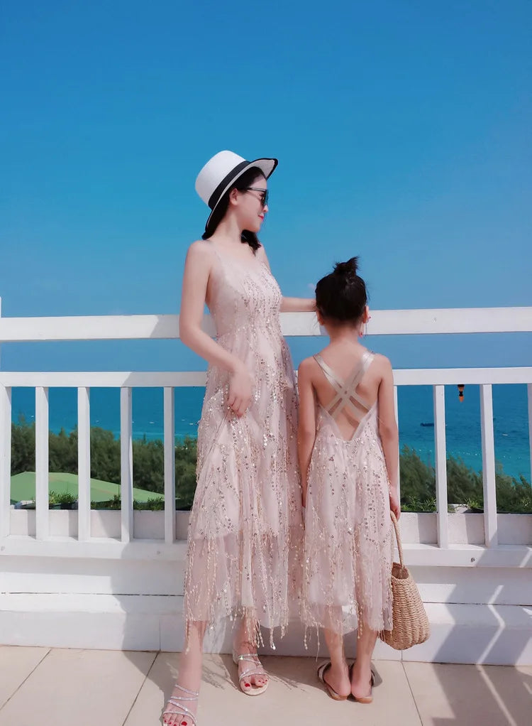 The Same Dresses Party for Mom and Baby Girls Matching Vacation Outfits Mother and Daughter Beach Clothes Women Summer Dress