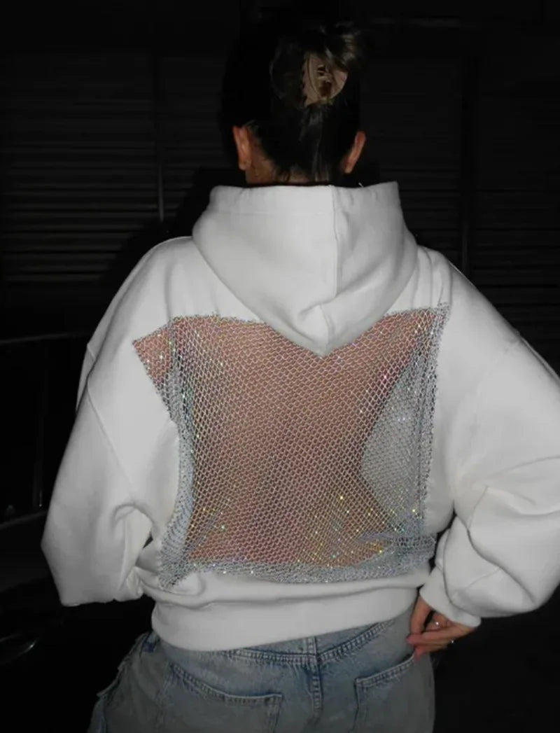 Women's Backless Lace Fleece Hoodie
