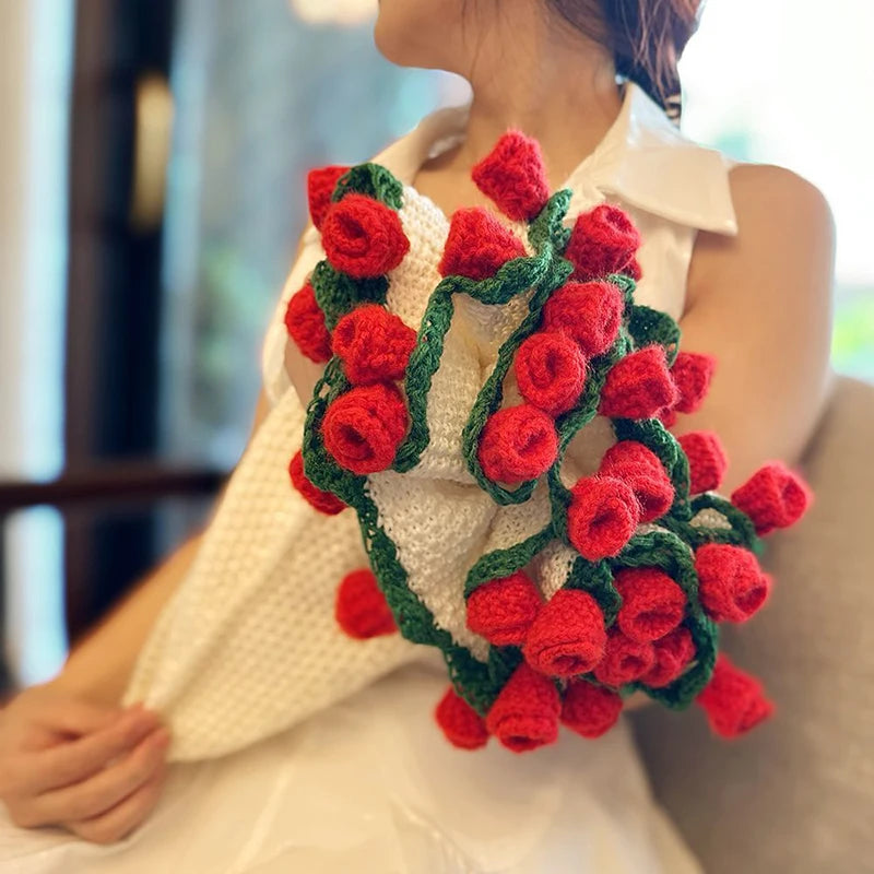 Handmade Crochet Flower Blanket Rose Bouquet Sofa Blankets Ramo Tulip Knitting Finished Blanket Mother's Day Gift Manta de rosas
