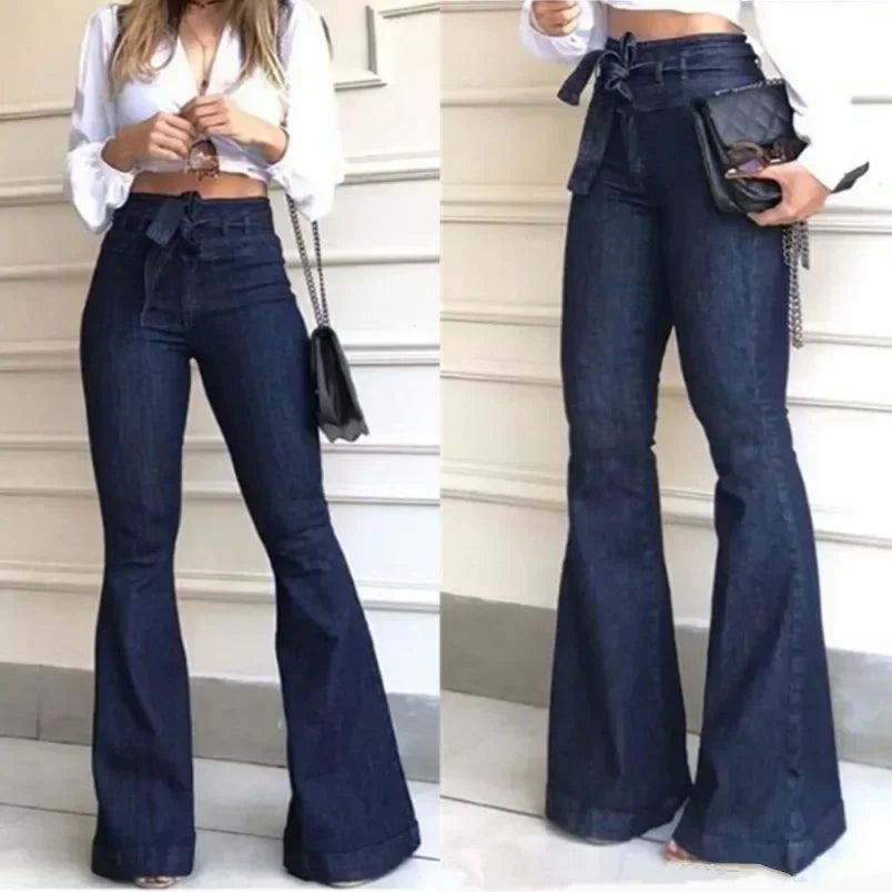 Women's High Waist Flare Jeans — Slim Fit Streetwear Denim Pants