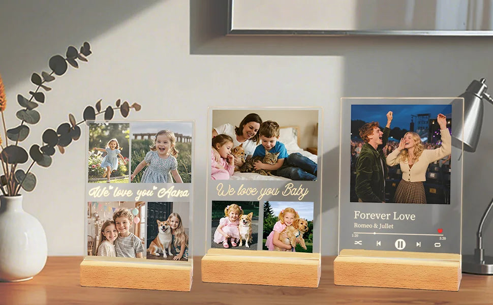 Personalized Photo Acrylic Plaque Custom Mothers Day Night Light for Mom Birthday Present Home Decor Family Keepsake Unique Gift