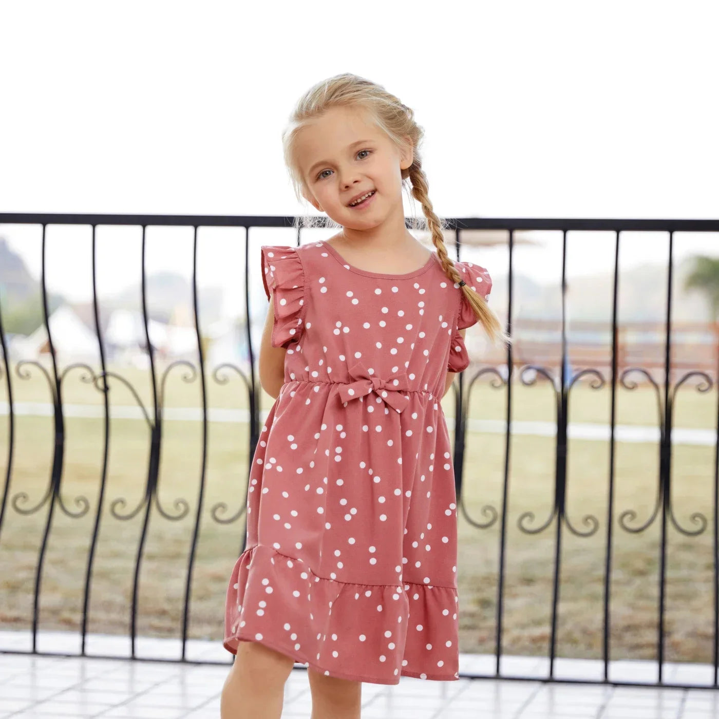 Family Matching Polka Dot Flutter-Sleeve Wrap Dress — Mom & Daughter