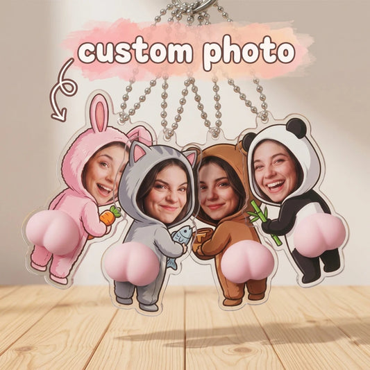 Personalized Funny Butt Keychain, Custom Photo Acrylic Bag Charm & Novelty Gift