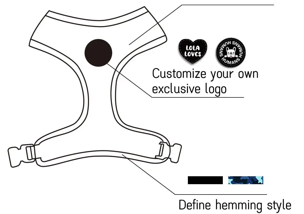 Personalized Dog Harness Suit Set — Vest, Collar, Leash, Scarf & More