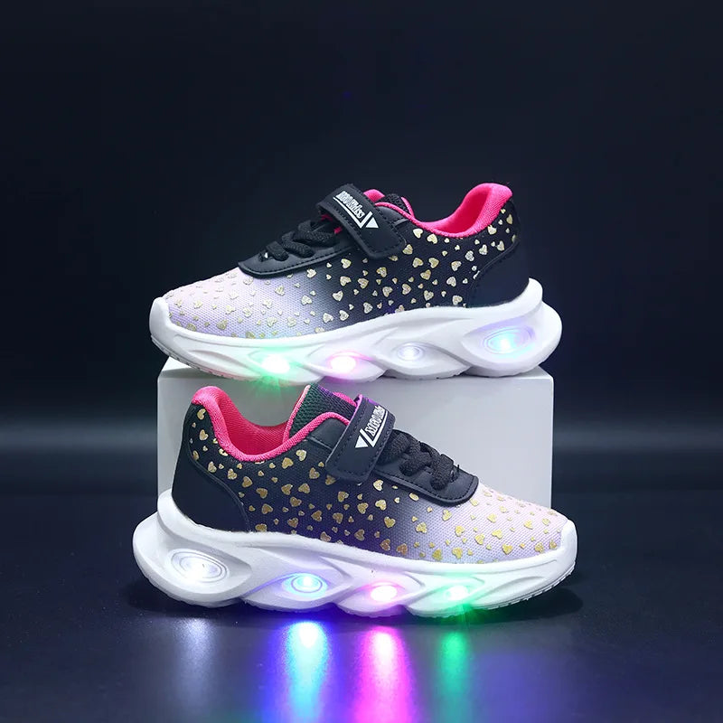 Kids' Casual Shoes Children Led Light Spring Outdoor Sneakers For Breathable Anti-slip Black  Blue Pink Size 21-30