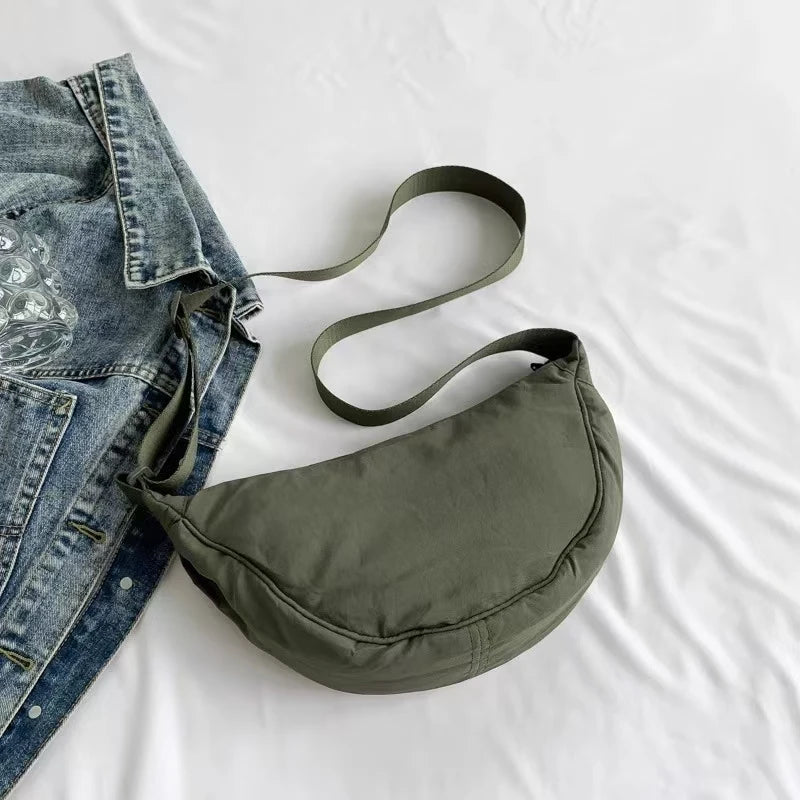 Japanese Style Dumpling Shape Adjustable Lightweight Single Shoulder Bag Underarm Bag Casual Simple Style Unisex Bag