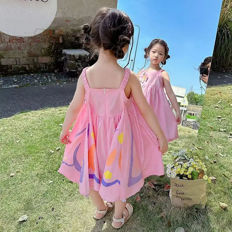 Girls Summer 3D Butterfly Dress — Cute Sleeveless Tank Party Dress for Kids 3-8 Years
