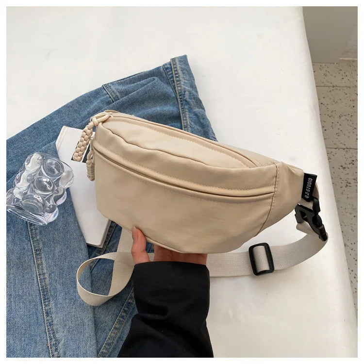 Fashion Nylon Crossbody Bags for Women Chest Bags Sling Waist Pack Canvas Waist Bag Casual Fanny Packs Sport Half Moon Belt Bag