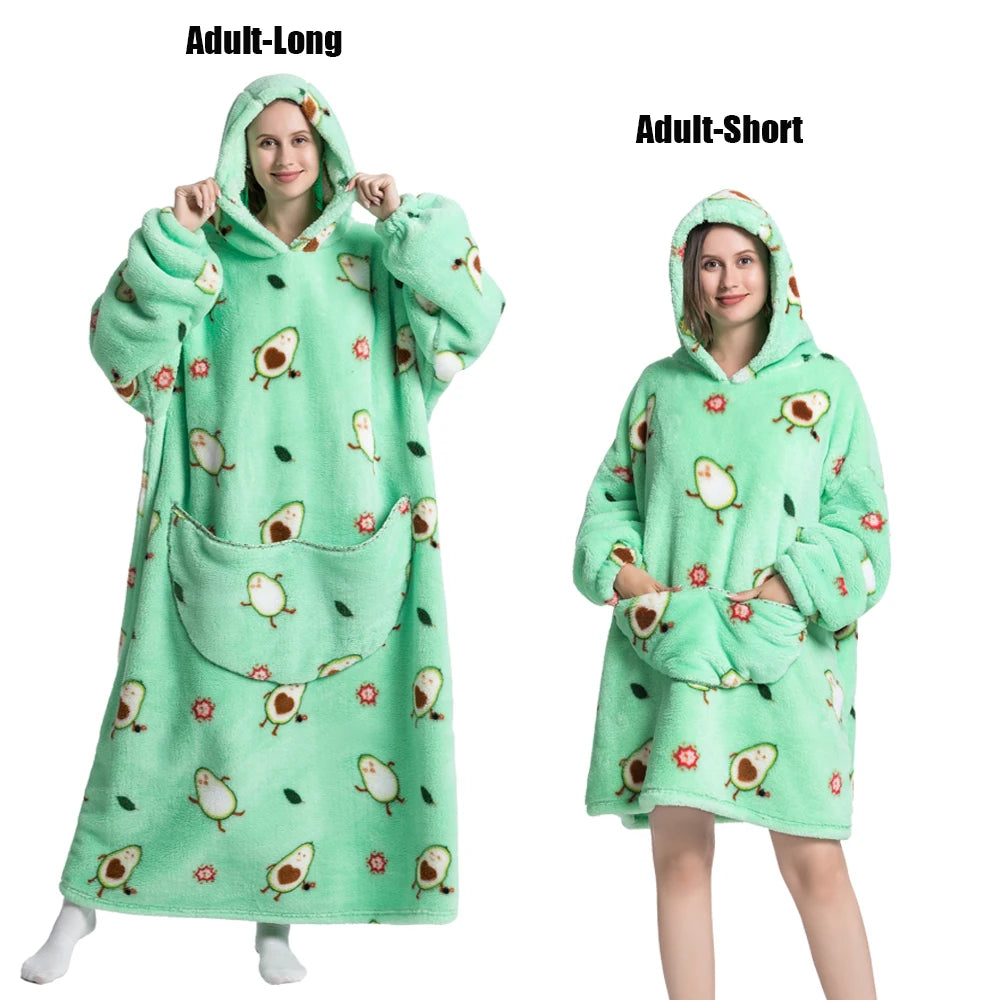 Cartoon Plush Wearable Blanket Hoodie for Adults