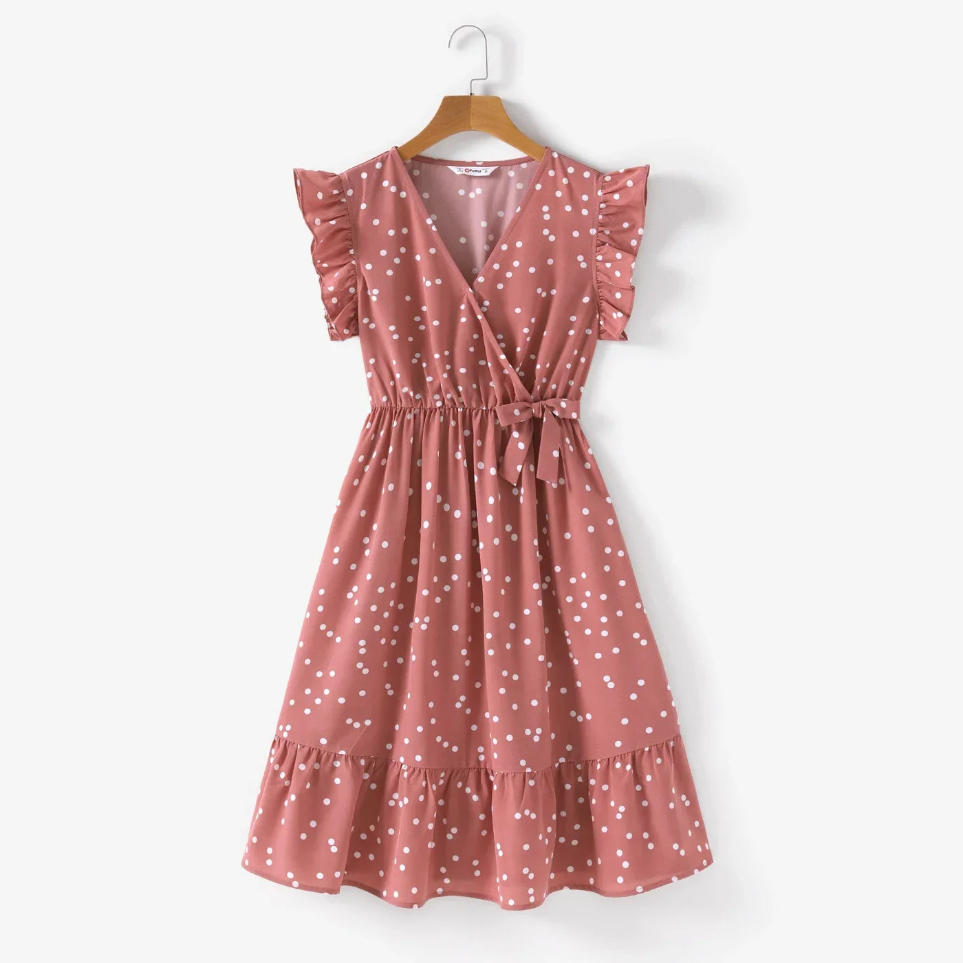 Family Matching Polka Dot Flutter-Sleeve Wrap Dress — Mom & Daughter