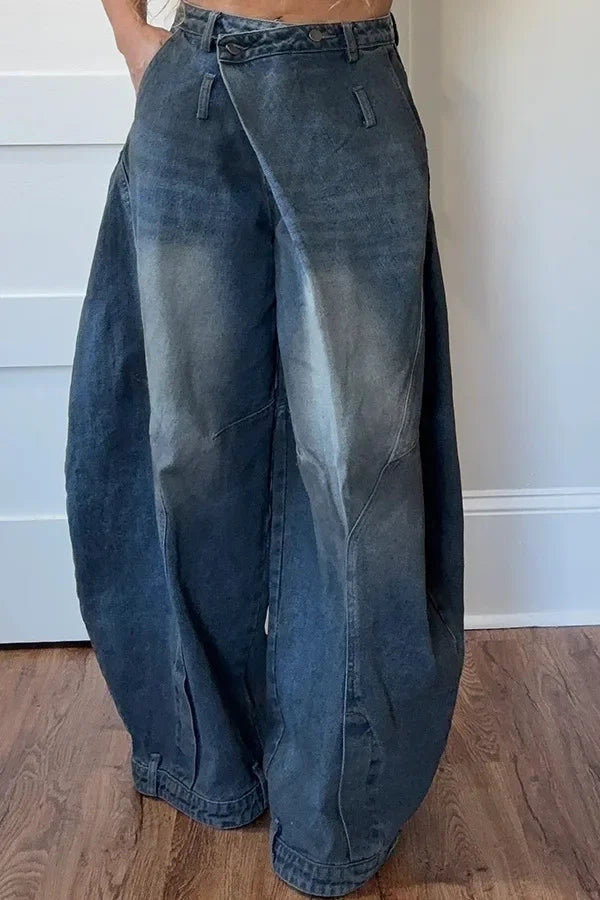 Women's Vintage Wide Leg Denim Jeans — Punk Streetwear Distressed