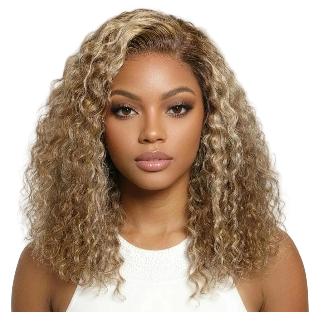 7x5 Bye-Bye Slip™ Lace Honey Blonde Highlights Voluminous Curly Bob Wig | 180% Density Glueless Human Hair