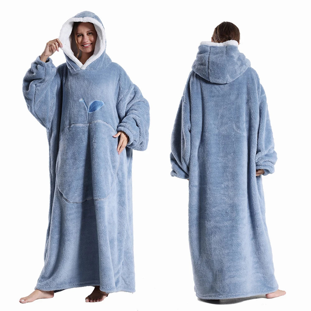 Extra-Long Plush Wearable Blanket Hoodie