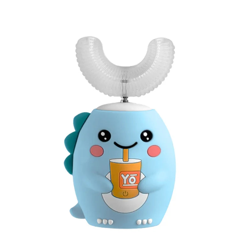 Kids U-Shaped Sonic Electric Toothbrush — 360° Automatic Silicone, USB Rechargeable, Blue Light