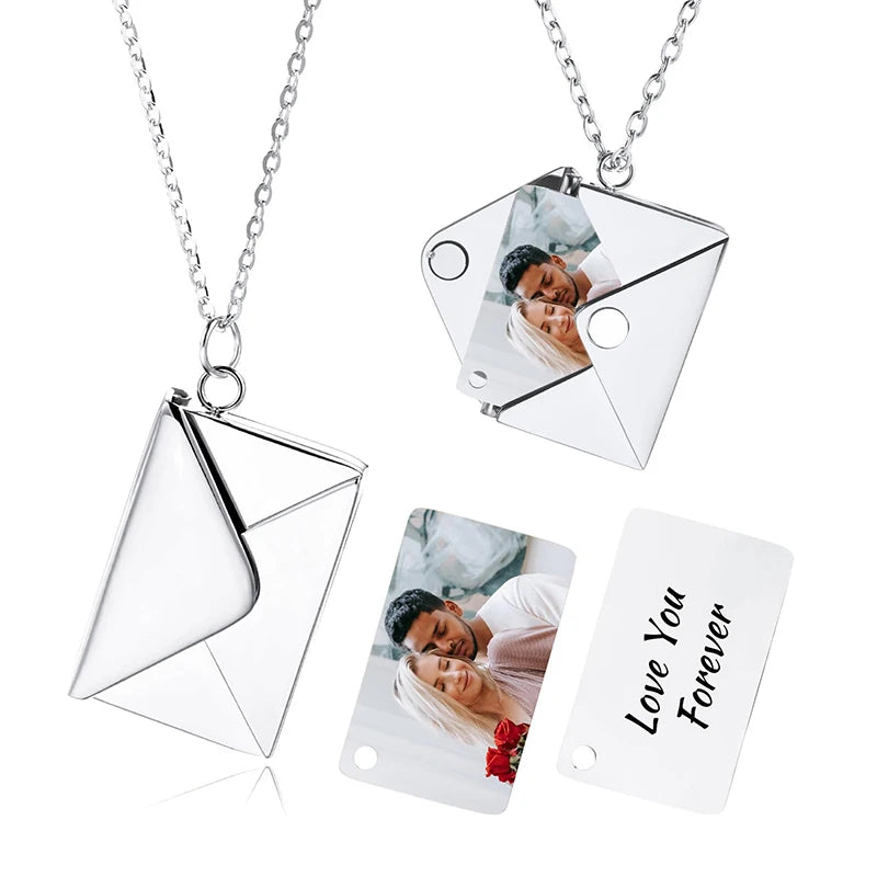 Personalized Photo & Text Envelope Locket Necklace